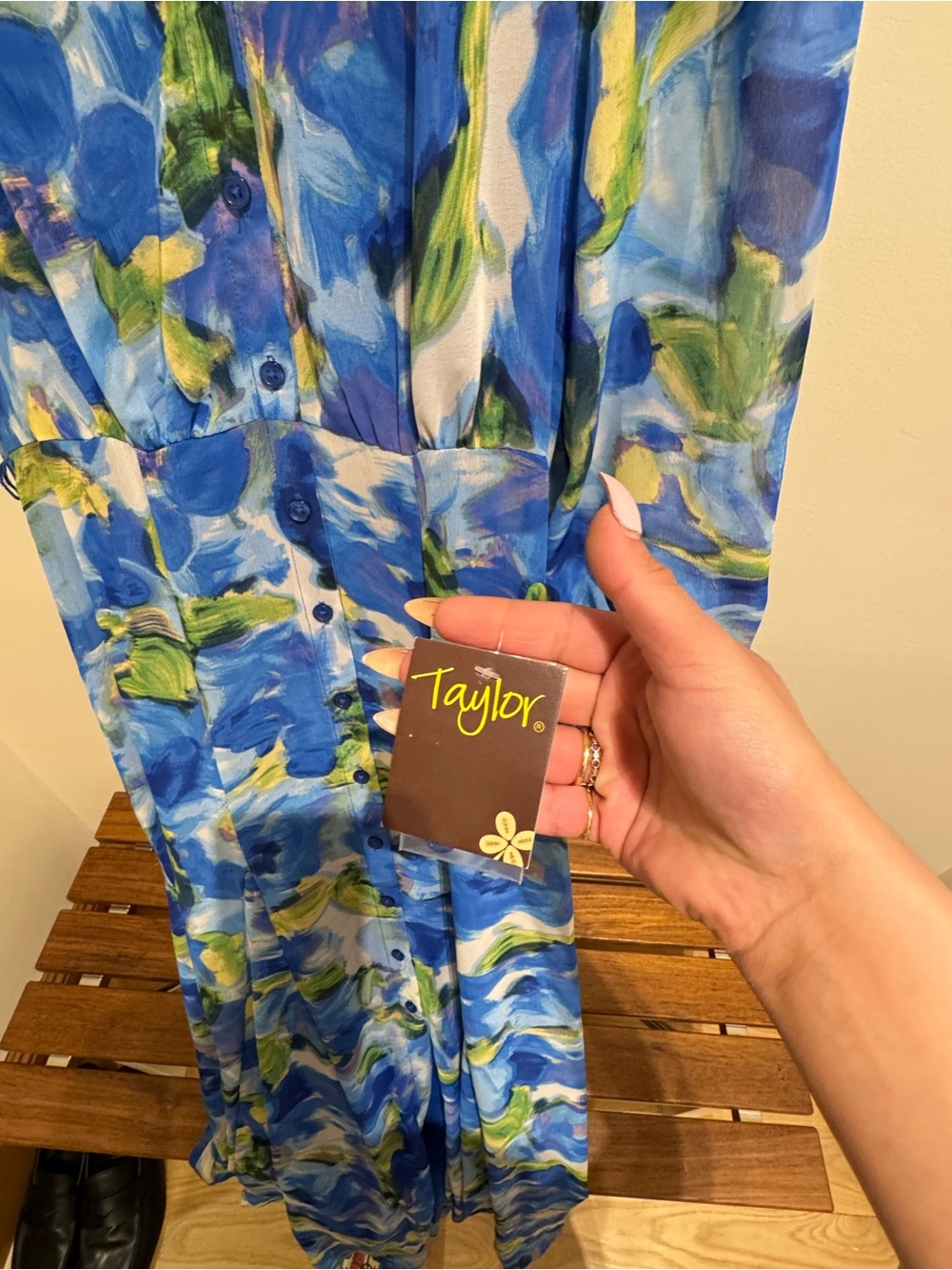 Taylor Blue & Green Floral Tie-Waist Maxi Dress - Picture 8 of 9